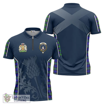 Sempill Modern Tartan Zipper Polo Shirt with Family Crest and Scottish Thistle Vibes Sport Style