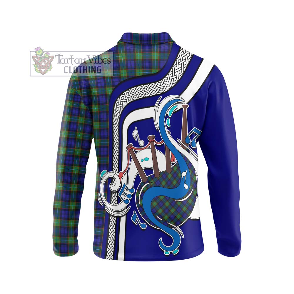 Tartan Vibes Clothing Sempill Modern Tartan Long Sleeve Polo Shirt with Epic Bagpipe Style