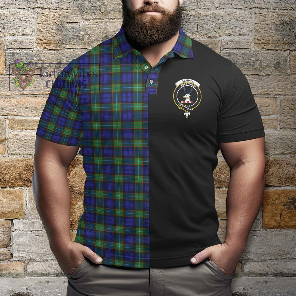 Sempill Modern Tartan Polo Shirt with Family Crest and Half Of Me Style - Tartanvibesclothing Shop