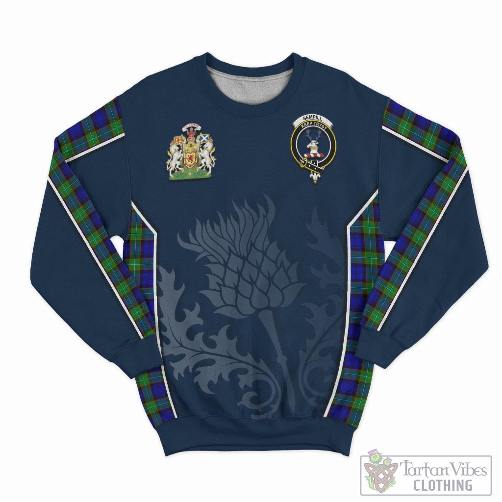 Tartan Vibes Clothing Sempill Modern Tartan Sweatshirt with Family Crest and Scottish Thistle Vibes Sport Style