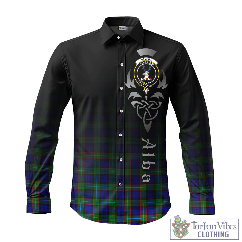 Tartan Vibes Clothing Sempill Modern Tartan Long Sleeve Button Up Featuring Alba Gu Brath Family Crest Celtic Inspired