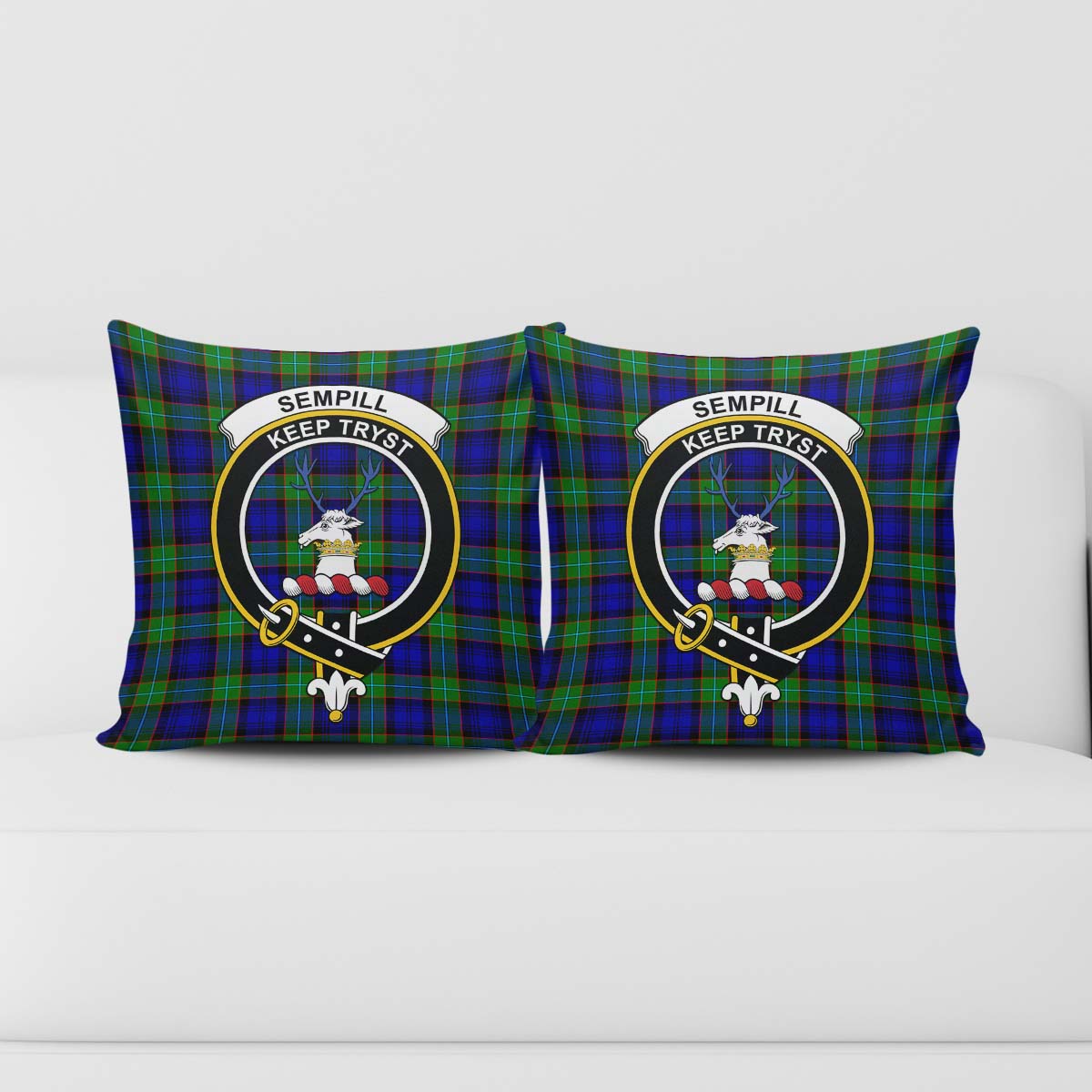 Sempill Modern Tartan Pillow Cover with Family Crest - Tartanvibesclothing