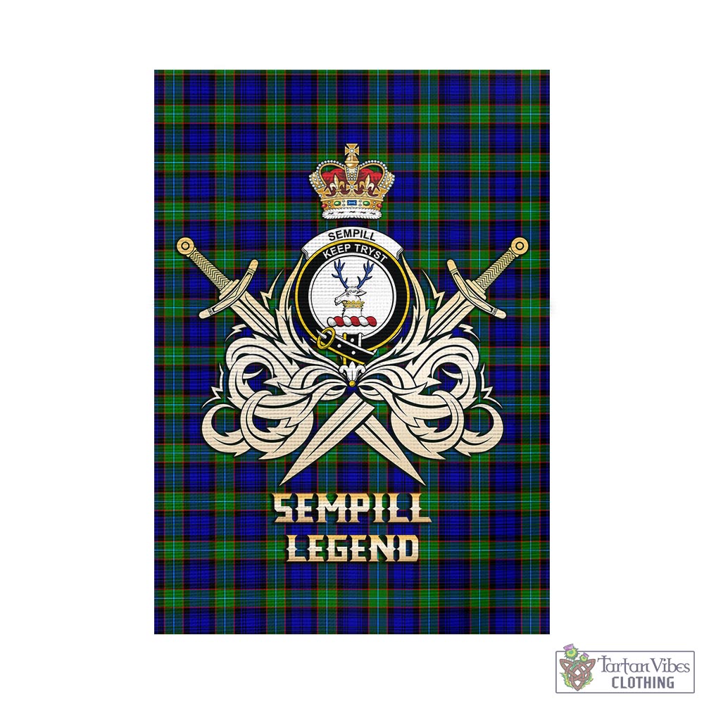 Tartan Vibes Clothing Sempill Modern Tartan Flag with Clan Crest and the Golden Sword of Courageous Legacy