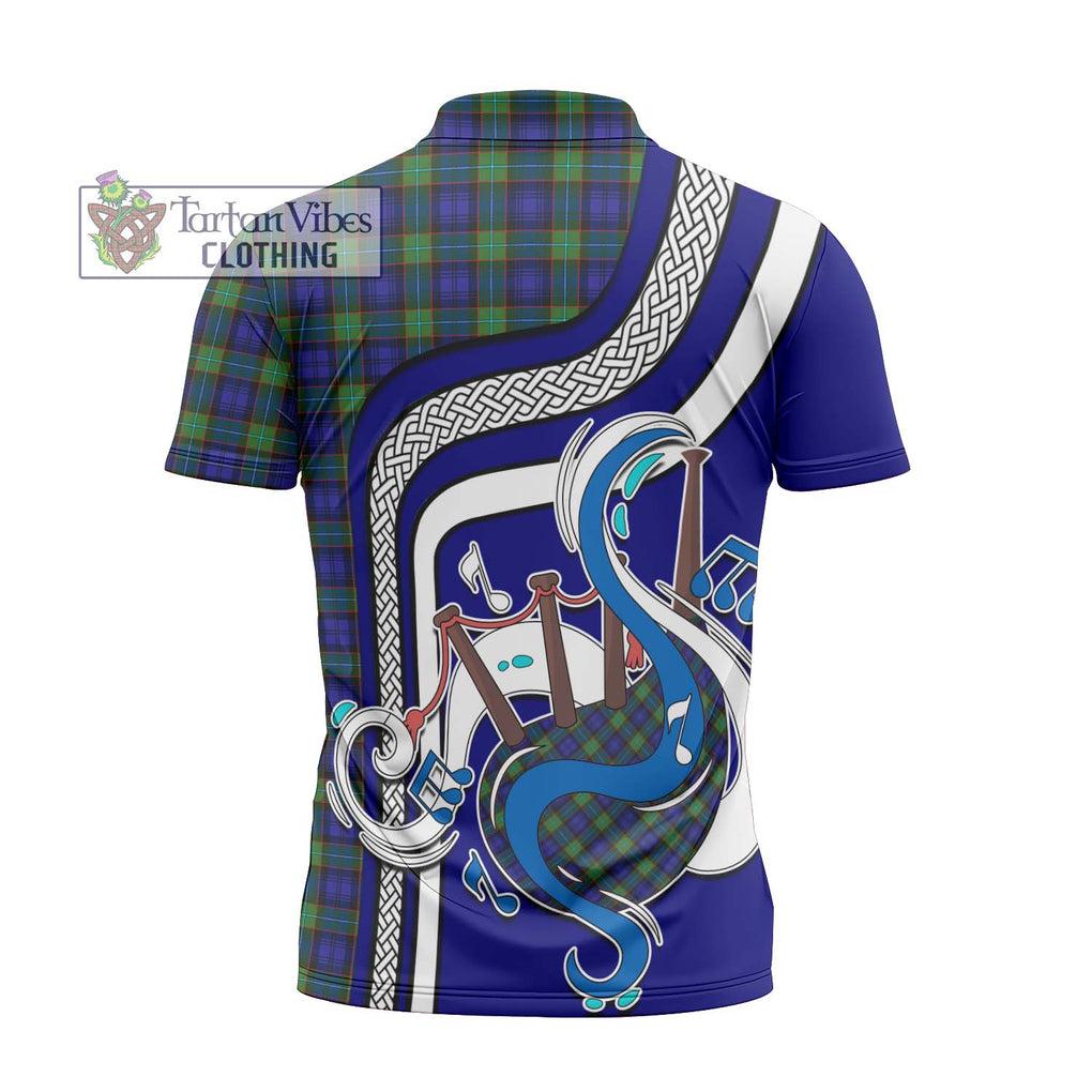 Sempill Modern Tartan Zipper Polo Shirt with Epic Bagpipe Style - Tartanvibesclothing Shop