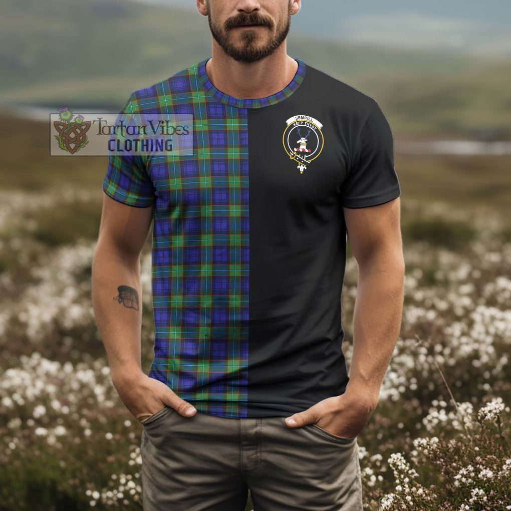 Sempill Modern Tartan T-Shirt with Family Crest and Half Of Me Style - Tartanvibesclothing Shop