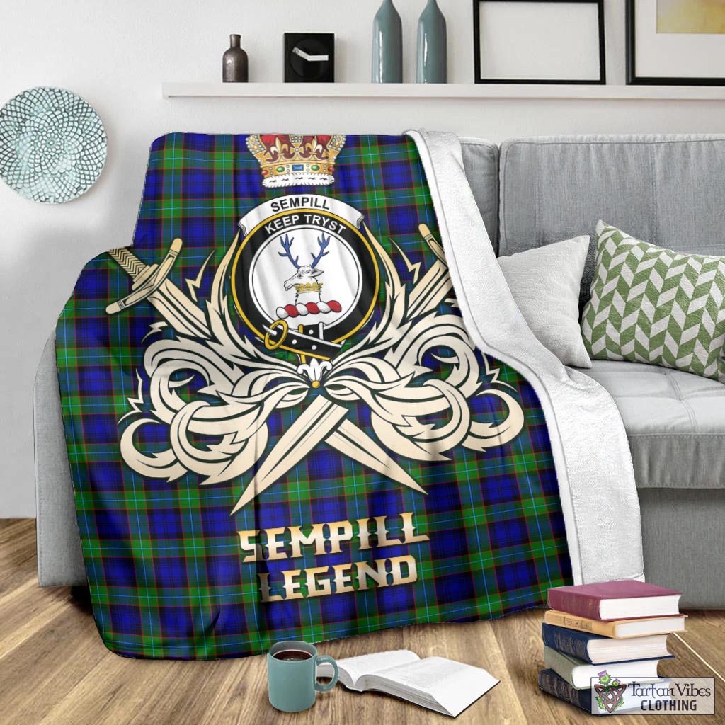 Tartan Vibes Clothing Sempill Modern Tartan Blanket with Clan Crest and the Golden Sword of Courageous Legacy