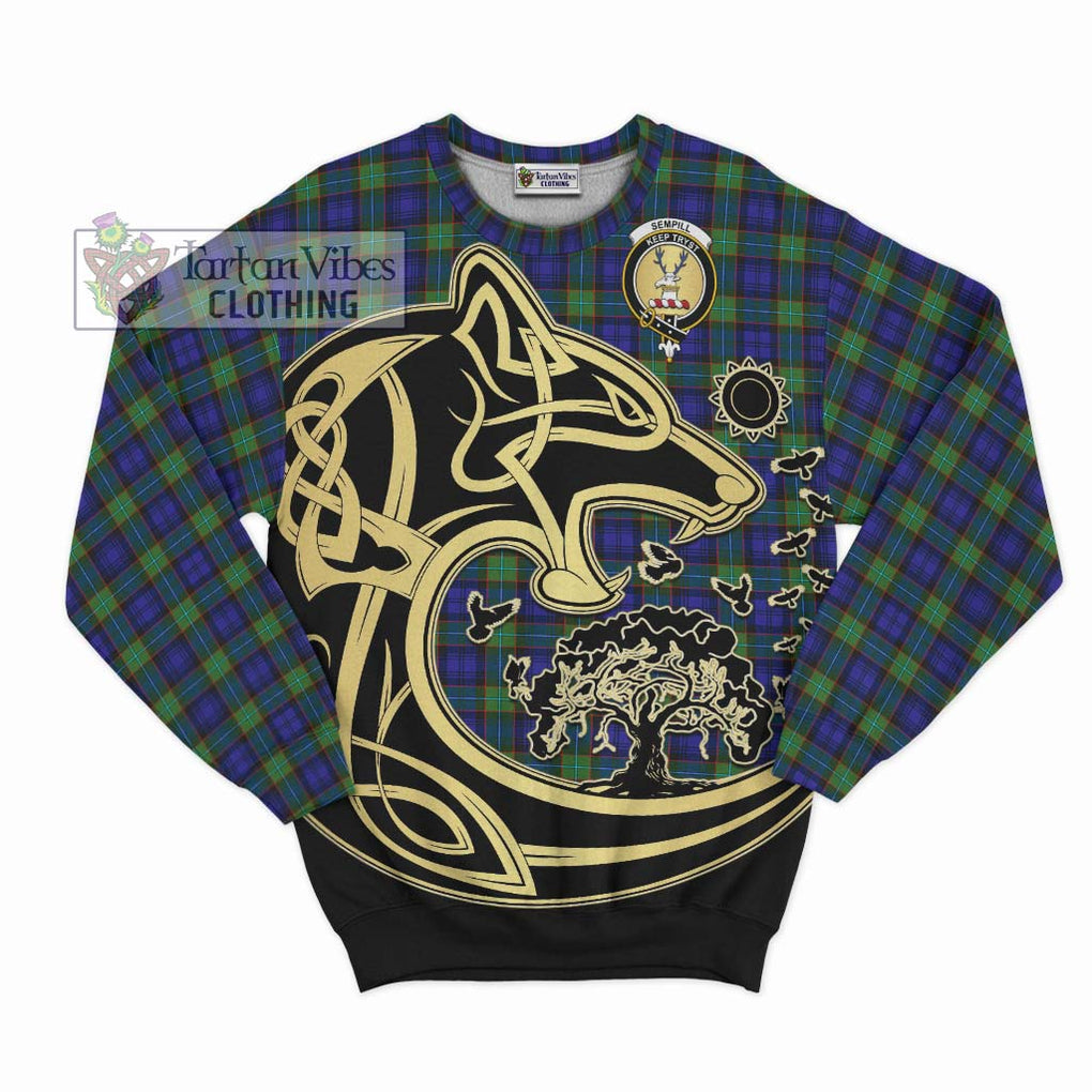 Sempill Modern Tartan Sweatshirt with Family Crest Celtic Wolf Style - Tartan Vibes Clothing