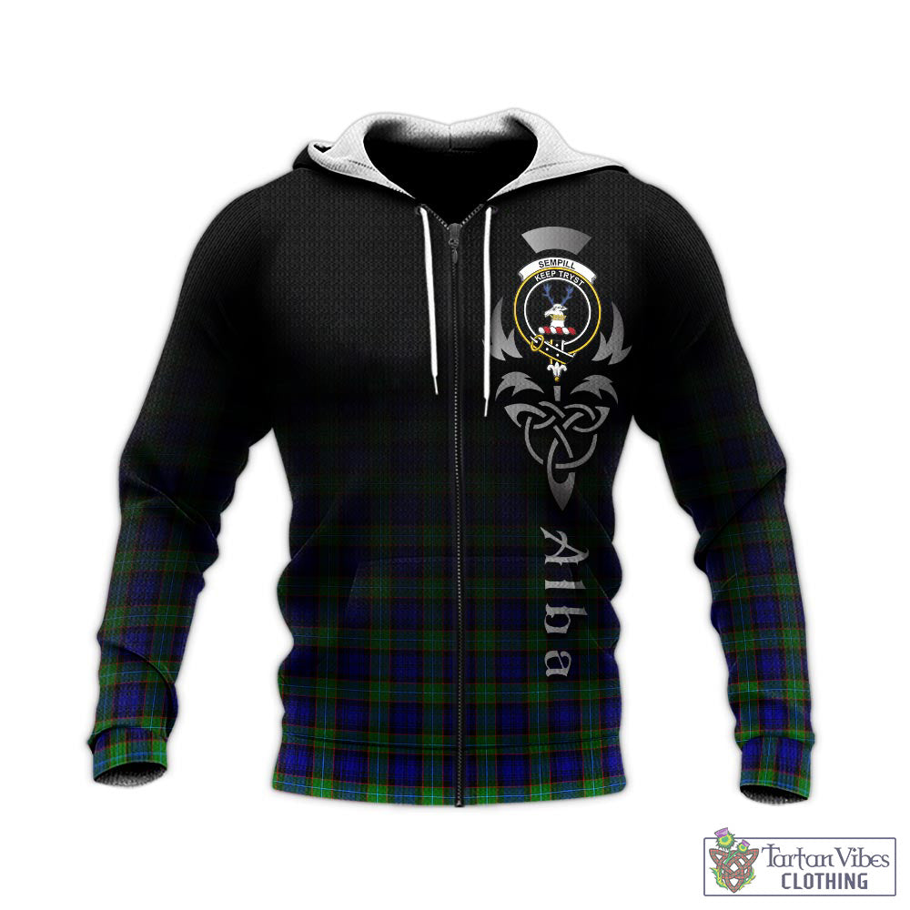 Tartan Vibes Clothing Sempill Modern Tartan Knitted Hoodie Featuring Alba Gu Brath Family Crest Celtic Inspired