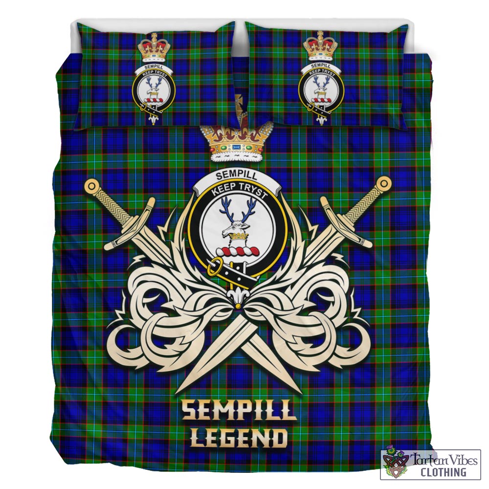 Tartan Vibes Clothing Sempill Modern Tartan Bedding Set with Clan Crest and the Golden Sword of Courageous Legacy