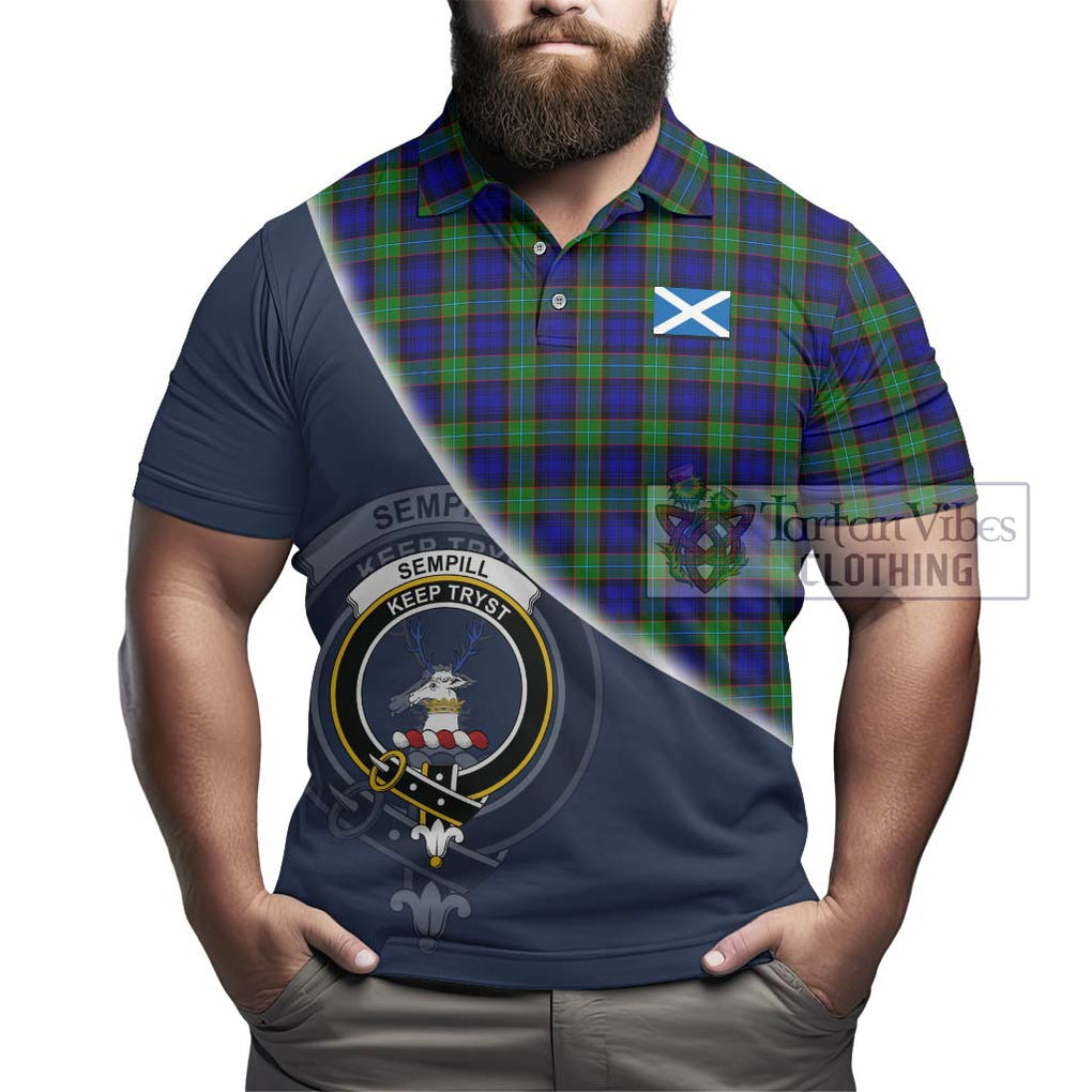 Sempill Modern Tartan Polo Shirt with Personalised National Flag and Family Crest Half Style - Tartanvibesclothing Shop