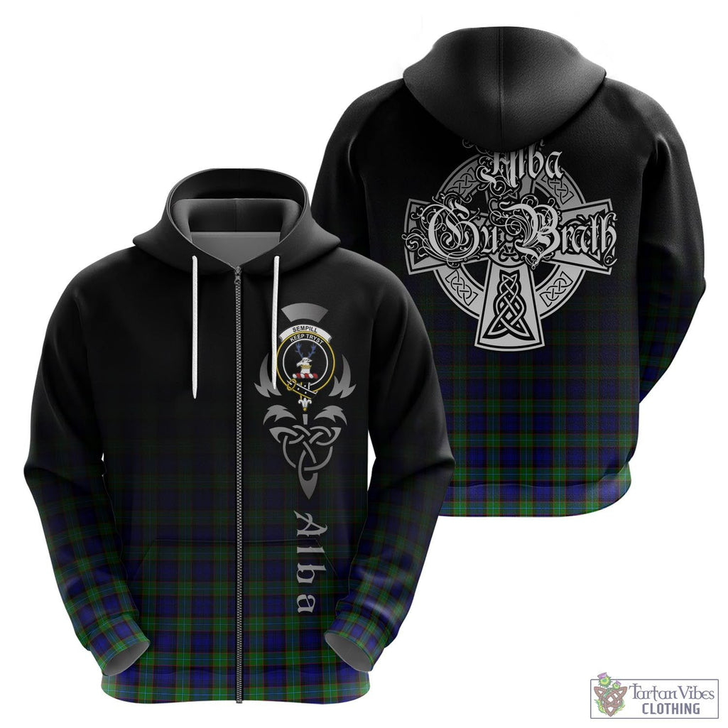 Tartan Vibes Clothing Sempill Modern Tartan Hoodie Featuring Alba Gu Brath Family Crest Celtic Inspired