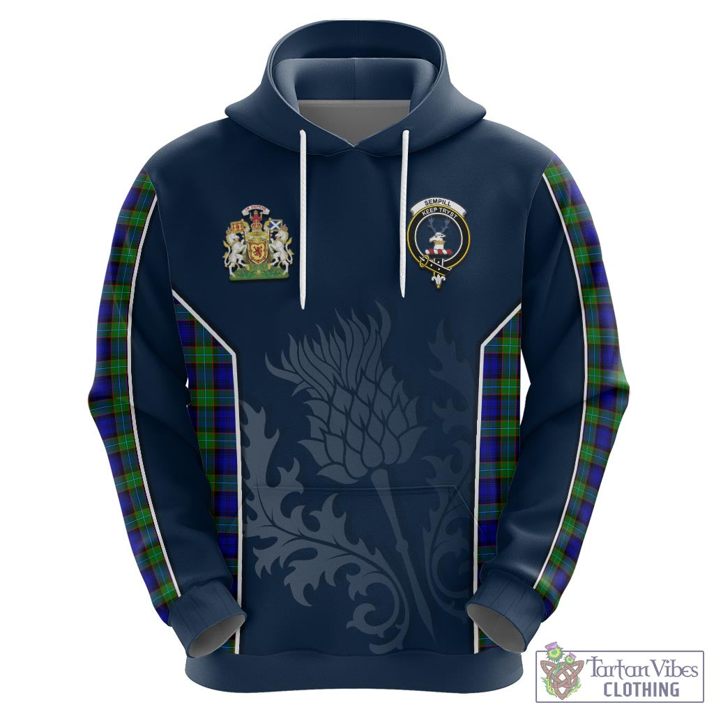 Tartan Vibes Clothing Sempill Modern Tartan Hoodie with Family Crest and Scottish Thistle Vibes Sport Style