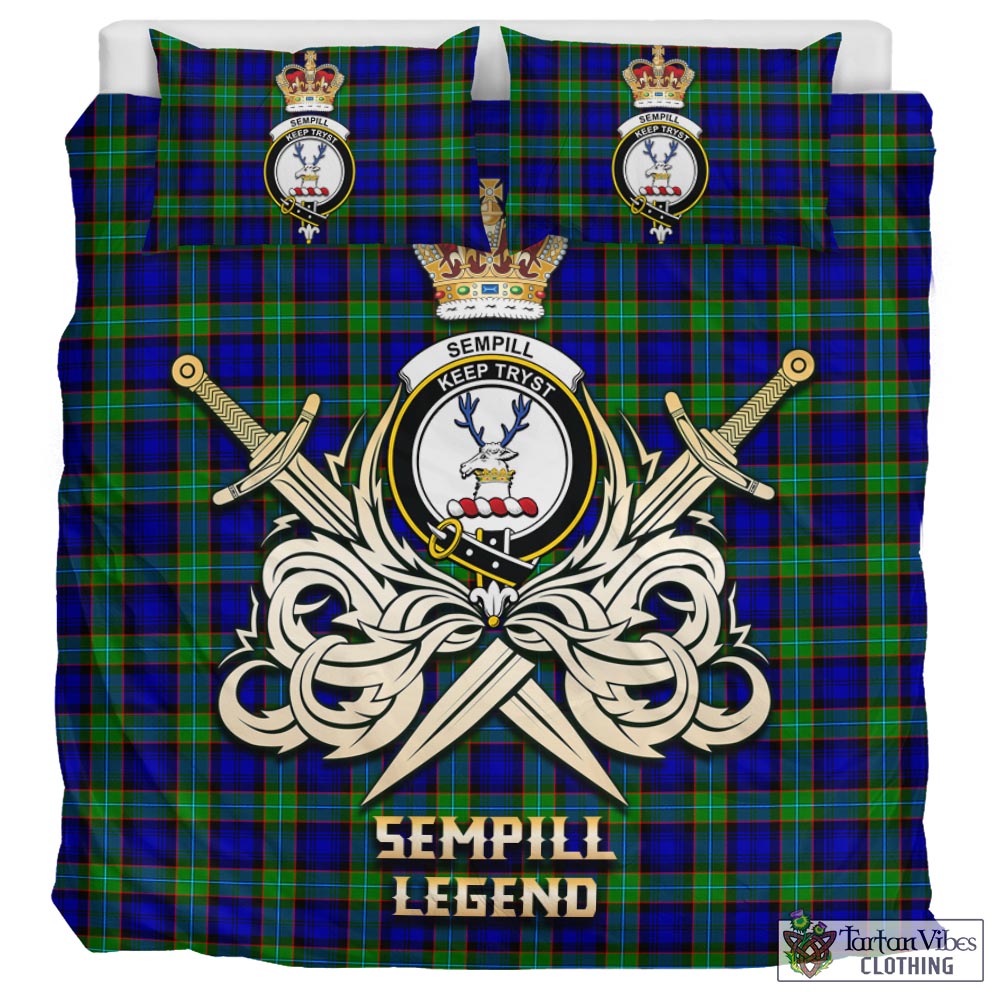 Tartan Vibes Clothing Sempill Modern Tartan Bedding Set with Clan Crest and the Golden Sword of Courageous Legacy