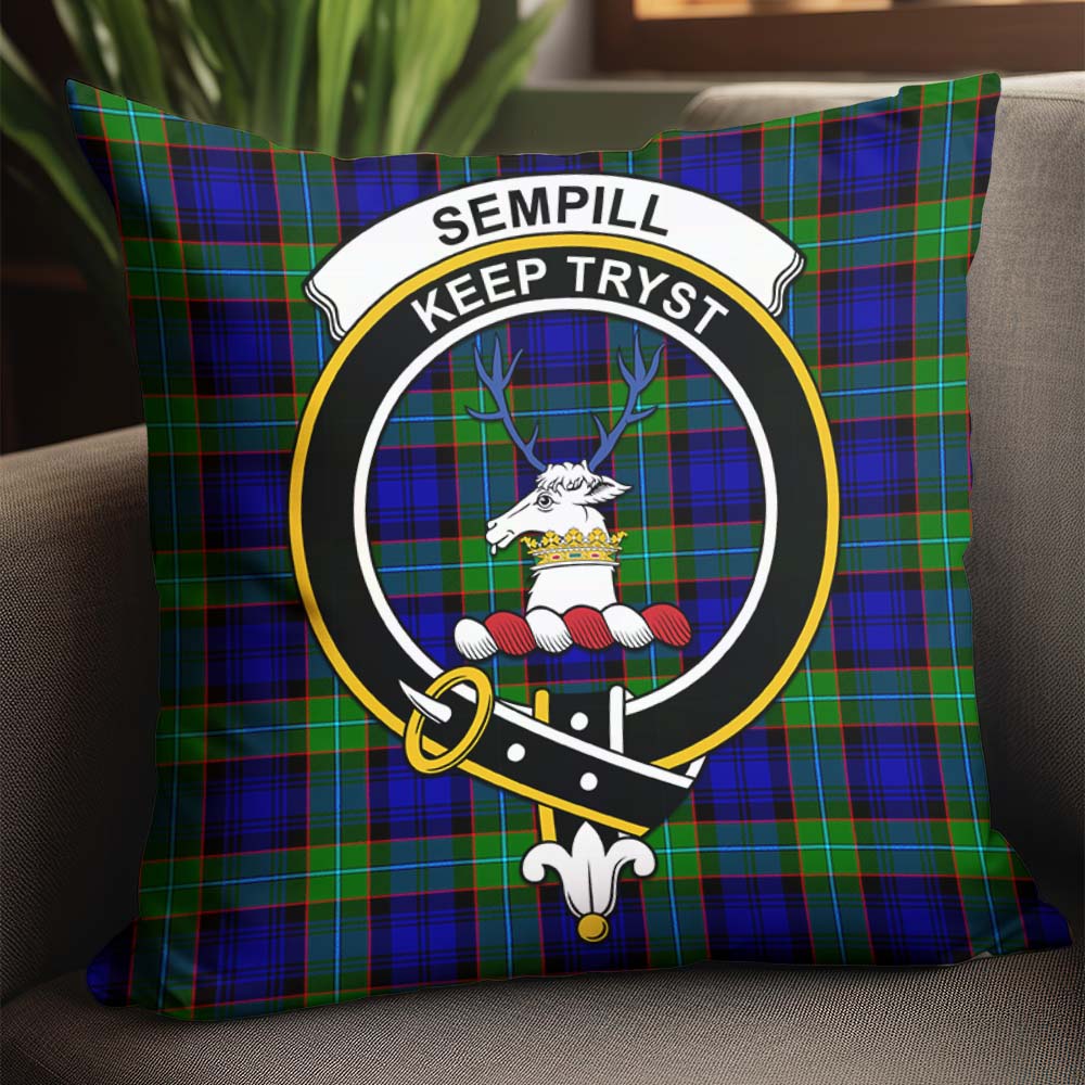 Sempill Modern Tartan Pillow Cover with Family Crest - Tartanvibesclothing