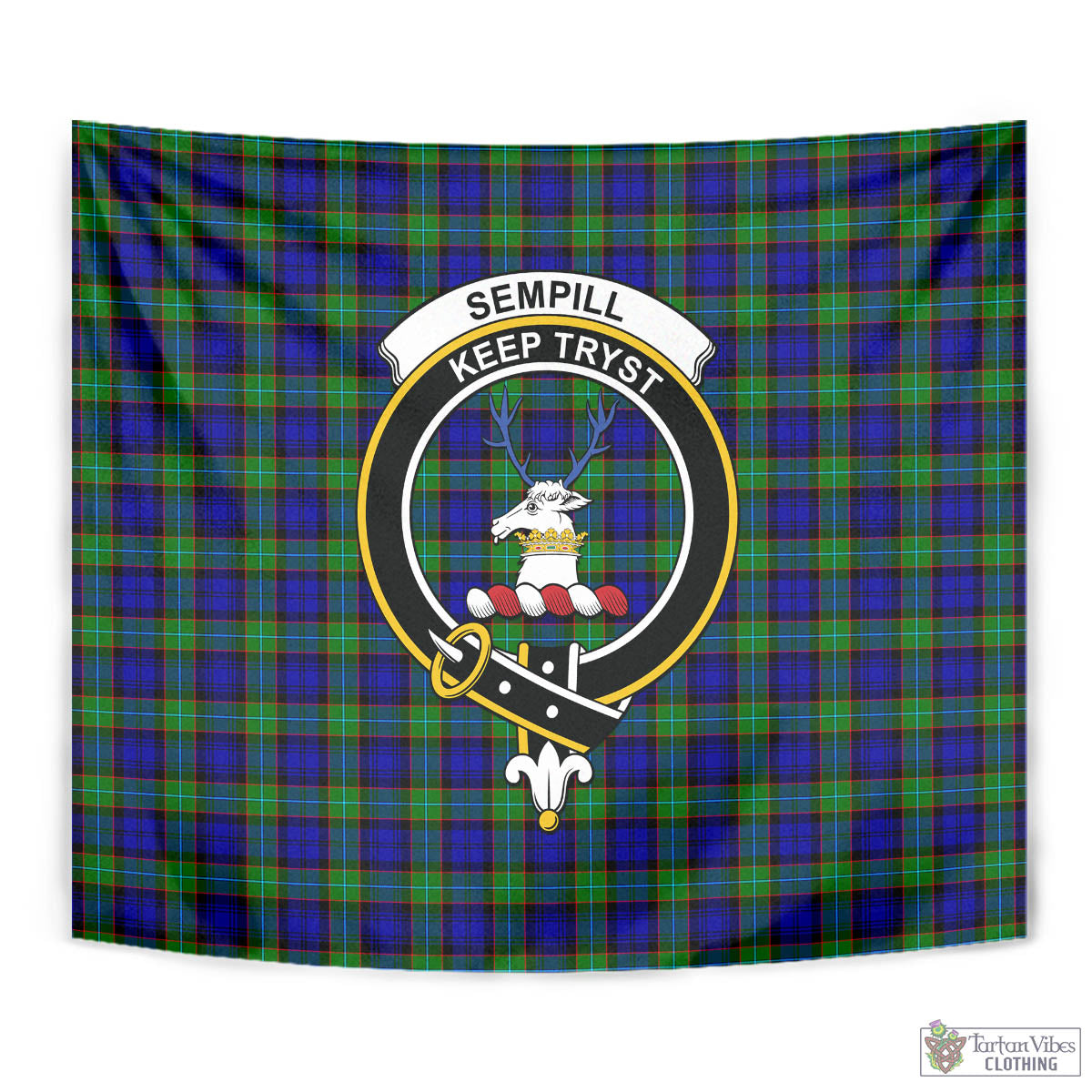 Tartan Vibes Clothing Sempill Modern Tartan Tapestry Wall Hanging and Home Decor for Room with Family Crest