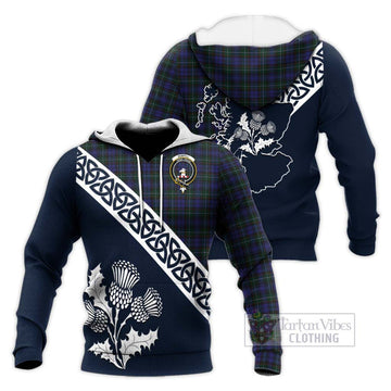 Sempill (Semple) Tartan Knitted Hoodie Featuring Thistle and Scotland Map