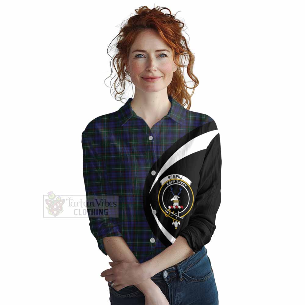 Sempill (Semple) Tartan Women's Casual Shirt with Family Crest Circle Style Female - Tartan Vibes Clothing
