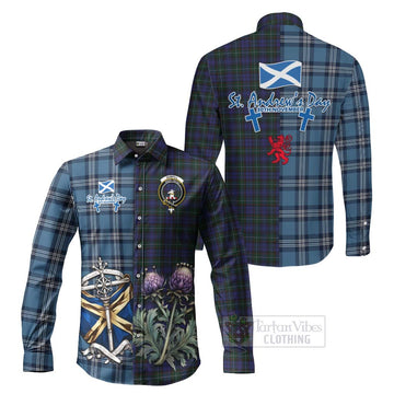 Sempill (Semple) Tartan Long Sleeve Button Shirt Happy St. Andrew's Day Half Tartan Style