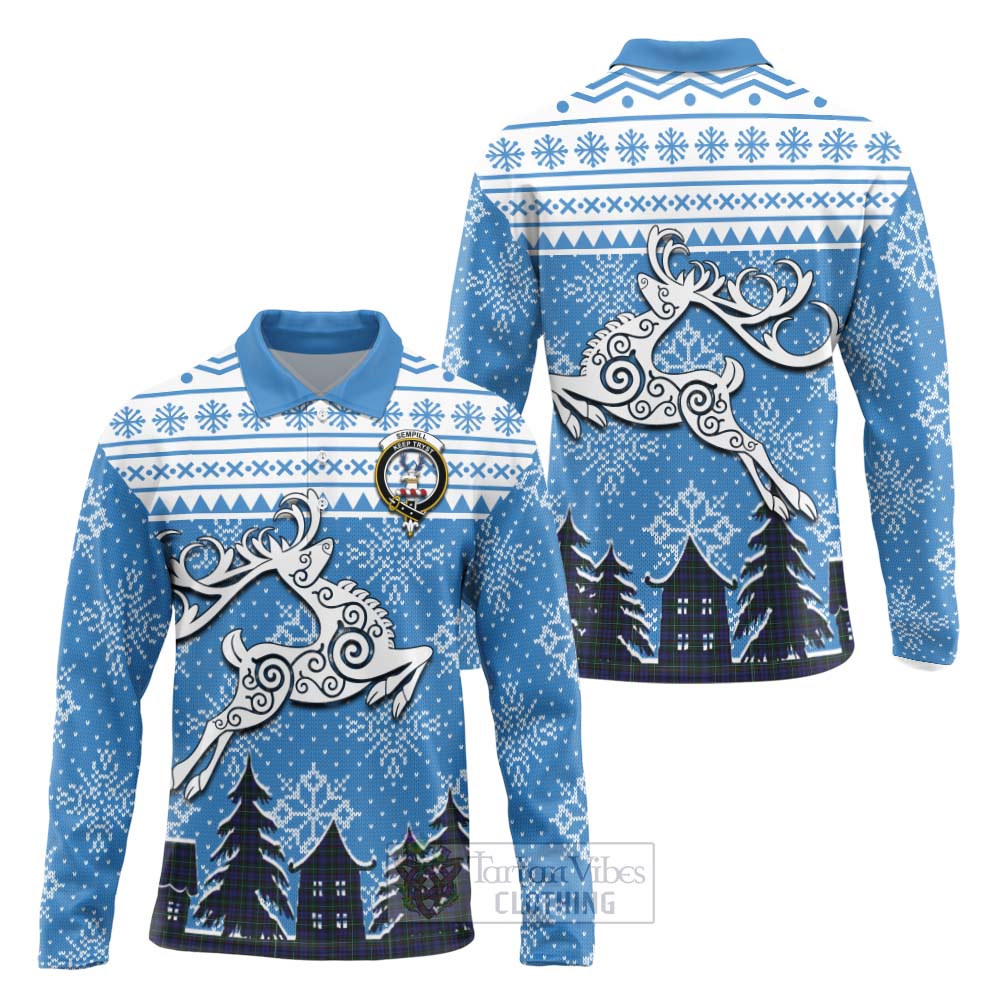 Tartan Vibes Clothing Sempill (Semple) Clan Christmas Long Sleeve Polo Shirt Celtic Reindeer Style