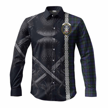 Sempill (Semple) Tartan Long Sleeve Button Shirt with Family Crest Cross Sword Thistle Celtic Vibes