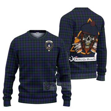 Sempill (Semple) Tartan Ugly Sweater with Family Crest and Bearded Skull Holding Bottles of Whiskey