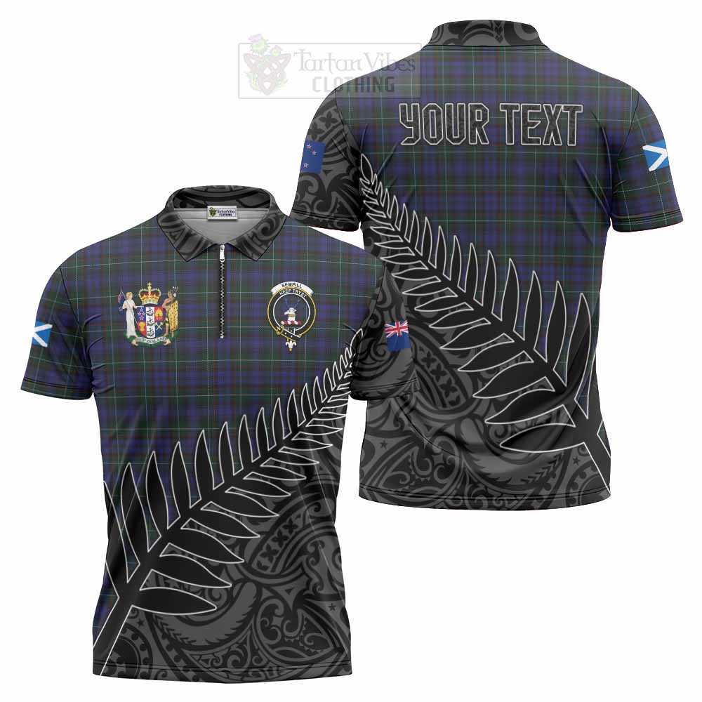 Tartan Vibes Clothing Sempill (Semple) Crest Tartan Zipper Polo Shirt with New Zealand Silver Fern Half Style