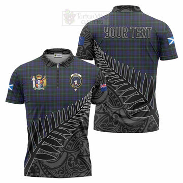 Sempill (Semple) Crest Tartan Zipper Polo Shirt with New Zealand Silver Fern Half Style