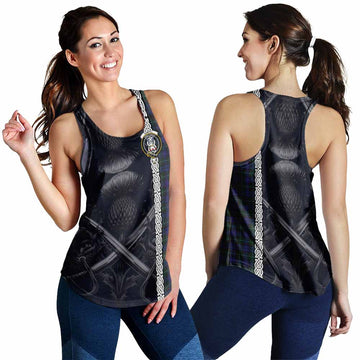 Sempill (Semple) Tartan Women's Racerback Tanks with Family Crest Cross Sword Thistle Celtic Vibes