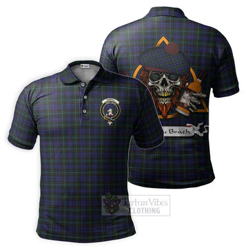 Sempill (Semple) Tartan Polo Shirt with Family Crest and Bearded Skull Holding Bottles of Whiskey