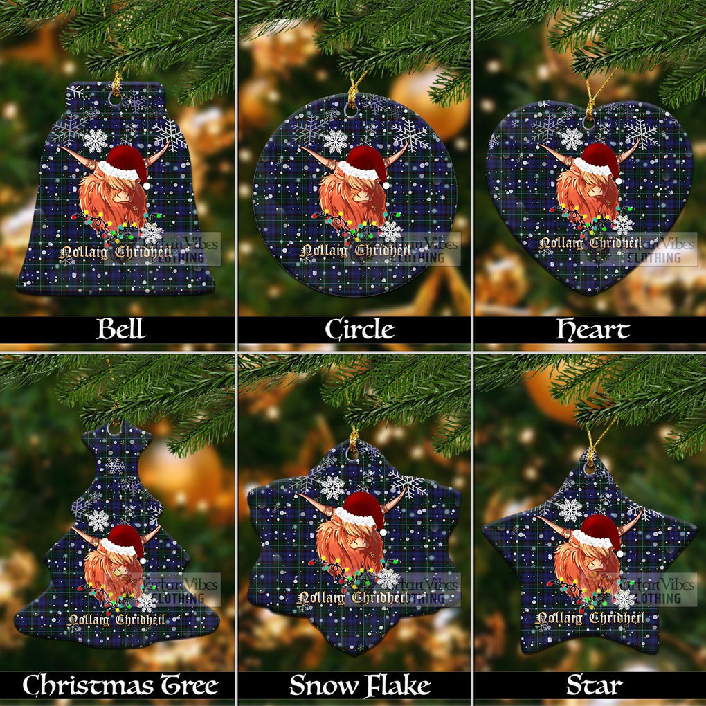 Tartan Vibes Clothing Sempill (Semple) Clan Tartan Ornament with Christmas Twinkle Highland Cattle