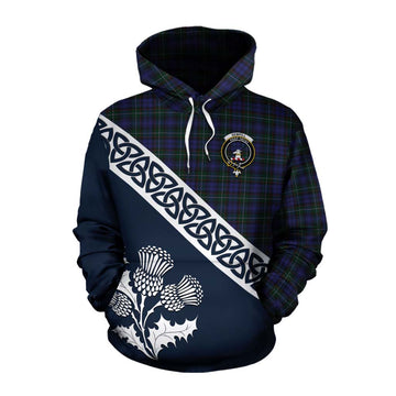 Sempill (Semple) Tartan Cotton Hoodie Featuring Thistle and Scotland Map