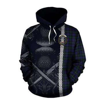 Sempill (Semple) Tartan Cotton Hoodie with Family Crest Cross Sword Thistle Celtic Vibes