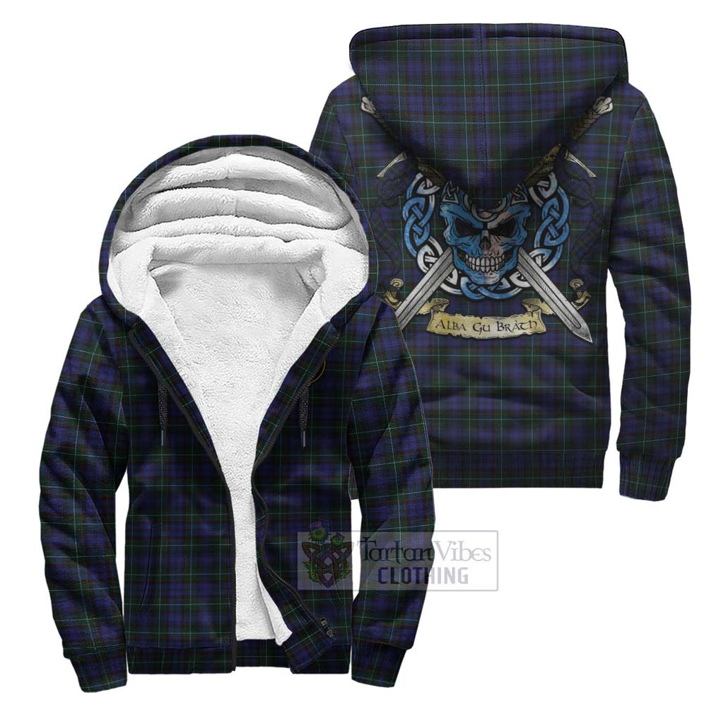 Tartan Vibes Clothing Sempill (Semple) Tartan Sherpa Hoodie with Family Crest Celtic Skull Style