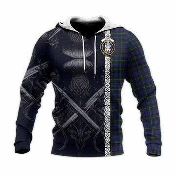 Sempill (Semple) Tartan Knitted Hoodie with Family Crest Cross Sword Thistle Celtic Vibes