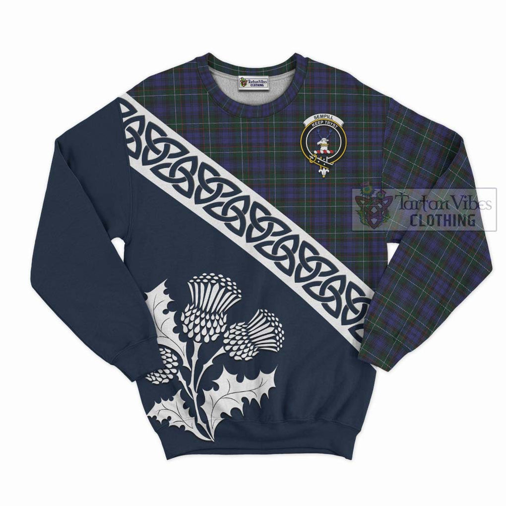 Tartan Vibes Clothing Sempill (Semple) Tartan Sweatshirt Featuring Thistle and Scotland Map