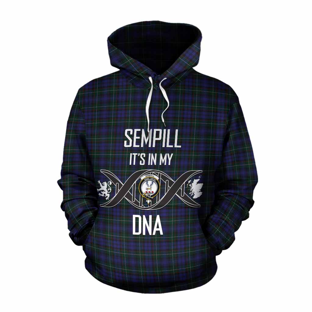 Tartan Vibes Clothing Sempill (Semple) Tartan Cotton Hoodie with Family Crest DNA In Me Style