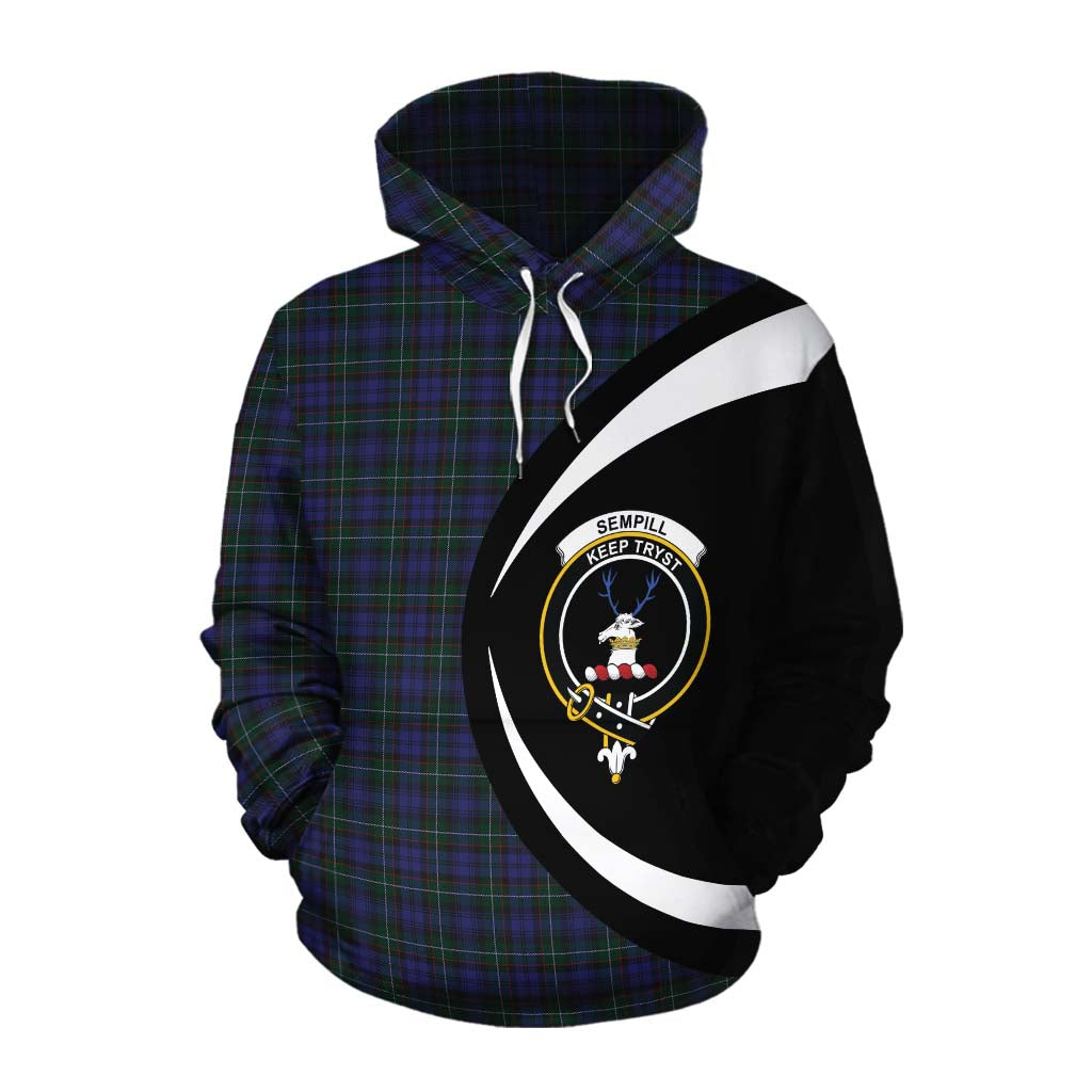 Tartan Vibes Clothing Sempill (Semple) Tartan Cotton Hoodie with Family Crest Circle Style