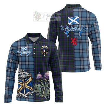 Sempill (Semple) Tartan Long Sleeve Polo Shirt Happy St. Andrew's Day Half Tartan Style