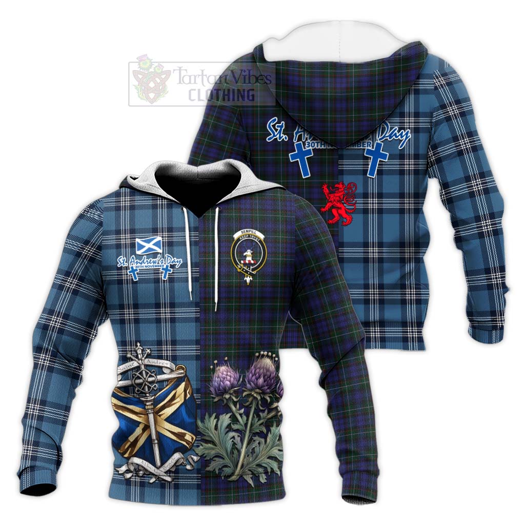 Tartan Vibes Clothing Sempill (Semple) Tartan Knitted Hoodie Happy St. Andrew's Day Half Tartan Style