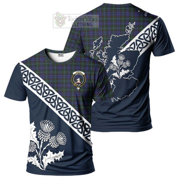 Sempill (Semple) Tartan T-Shirt Featuring Thistle and Scotland Map