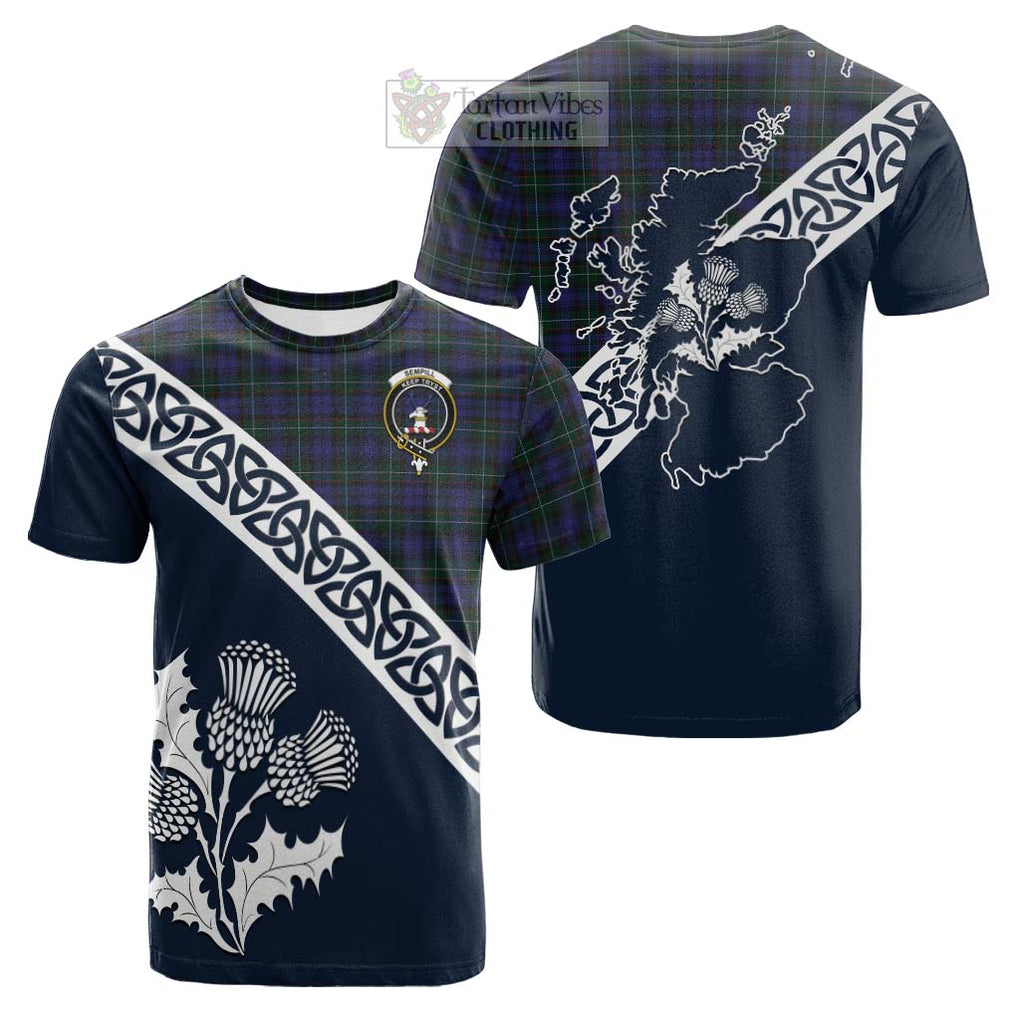 Tartan Vibes Clothing Sempill (Semple) Tartan Cotton T-shirt Featuring Thistle and Scotland Map