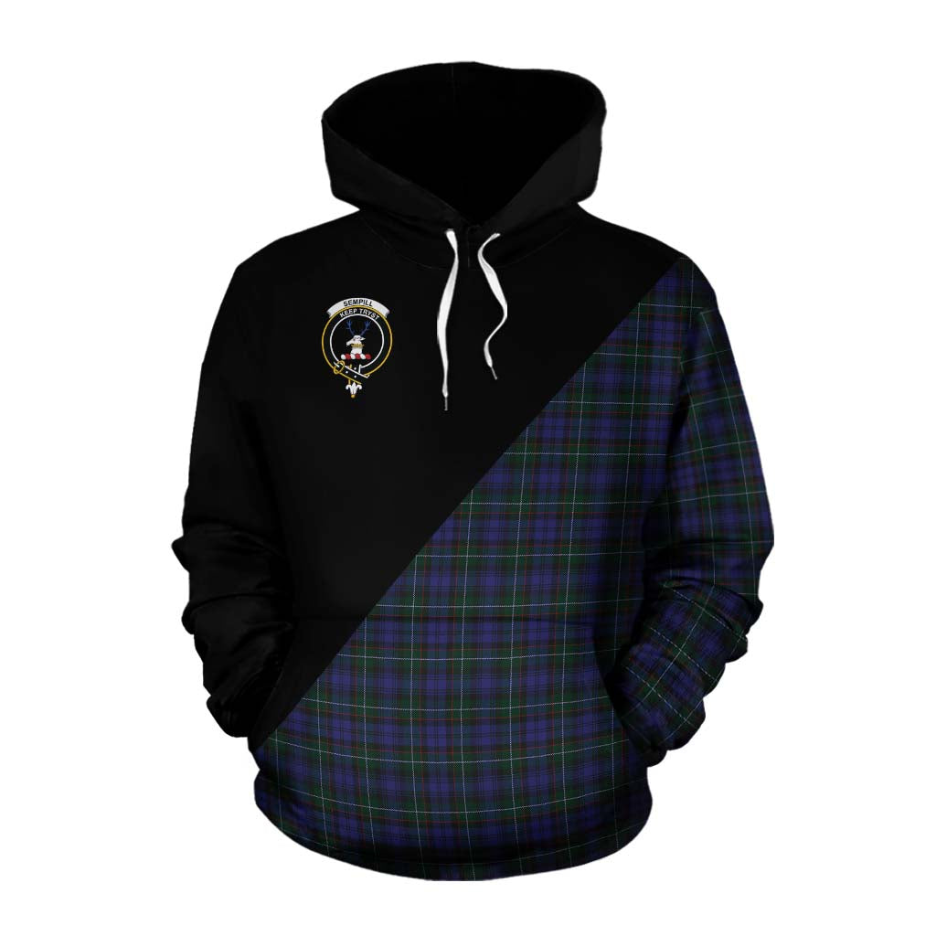 Tartan Vibes Clothing Sempill (Semple) Tartan Cotton Hoodie with Family Crest and Military Logo Style