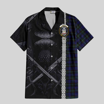 Sempill (Semple) Tartan Short Sleeve Button Shirt with Family Crest Cross Sword Thistle Celtic Vibes