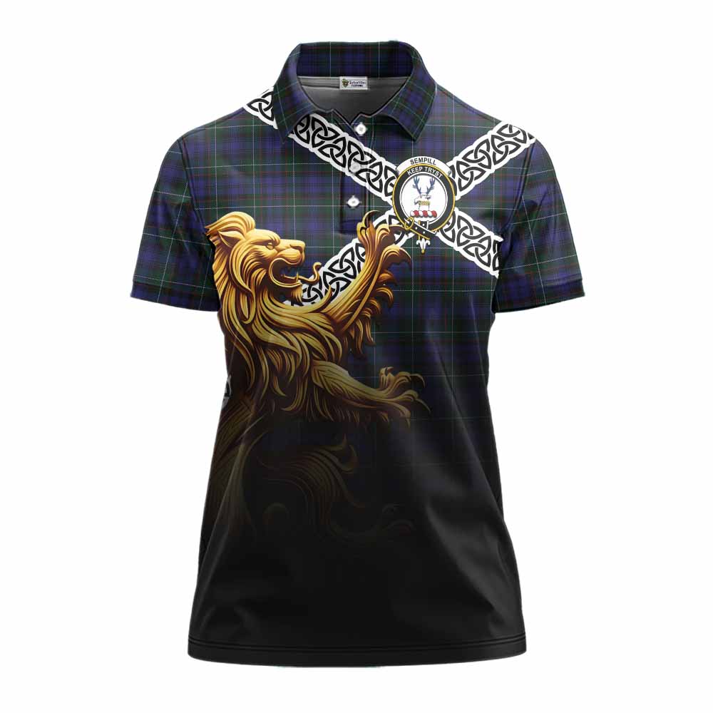 Sempill (Semple) Crest Tartan Women's Polo Shirt with Golden Lion Emblem Celtic Style Women - Tartan Vibes Clothing