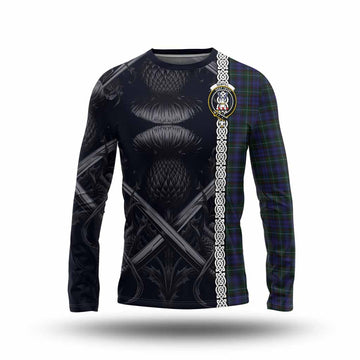 Sempill (Semple) Tartan Long Sleeve T-Shirt with Family Crest Cross Sword Thistle Celtic Vibes