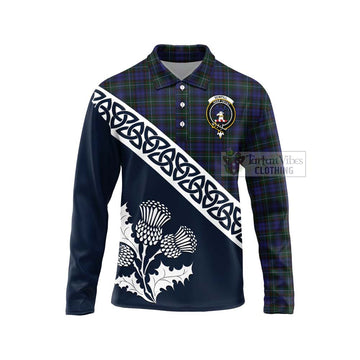 Sempill (Semple) Tartan Long Sleeve Polo Shirt Featuring Thistle and Scotland Map