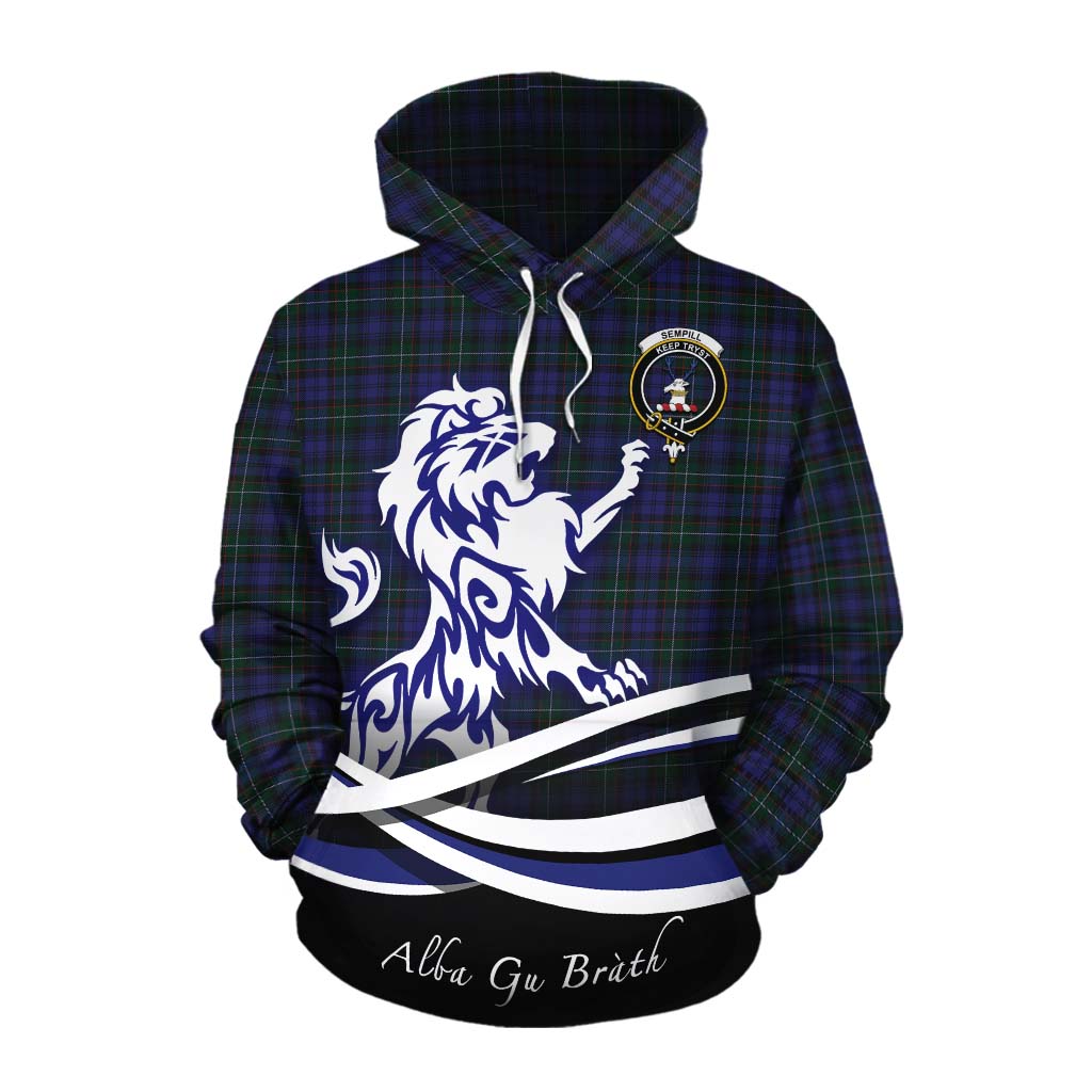 Tartan Vibes Clothing Sempill (Semple) Tartan Cotton Hoodie with Alba Gu Brath Regal Lion Emblem