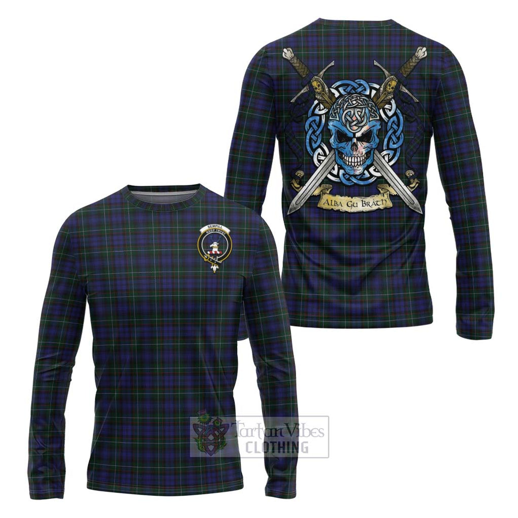 Tartan Vibes Clothing Sempill (Semple) Tartan Long Sleeve T-Shirt with Family Crest Celtic Skull Style