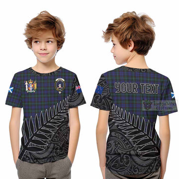 Sempill (Semple) Crest Tartan Kid T-Shirt with New Zealand Silver Fern Half Style