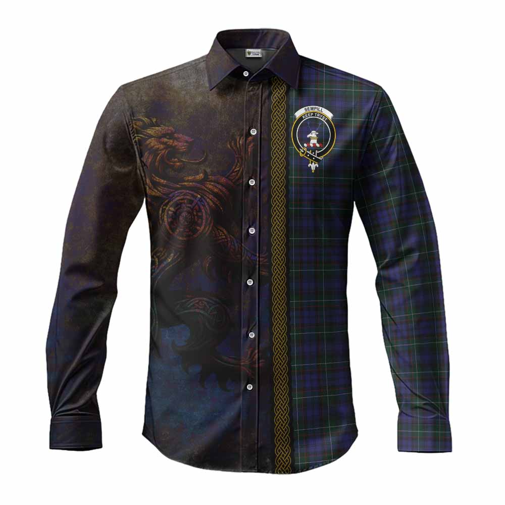 Sempill (Semple) Tartan Family Crest Long Sleeve Button Shirt Alba Gu Brath Be Brave Lion Ancient Style Men's Shirt S - Tartan Vibes Clothing